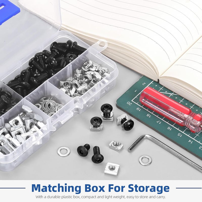 Glarks 201pcs M5 T Slot Nut and Button Head Socket Cap Screw Kit for 2020 Series Aluminum Extrusion, 40pcs 2020 Series T Nut and 40pcs T Sliding Nut, 80pcs Hexagon Socket Screw with 40pcs Flat Washers - Image 5